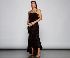 Phoebe Formal Velvet Charming Flocked Mermaid Dress