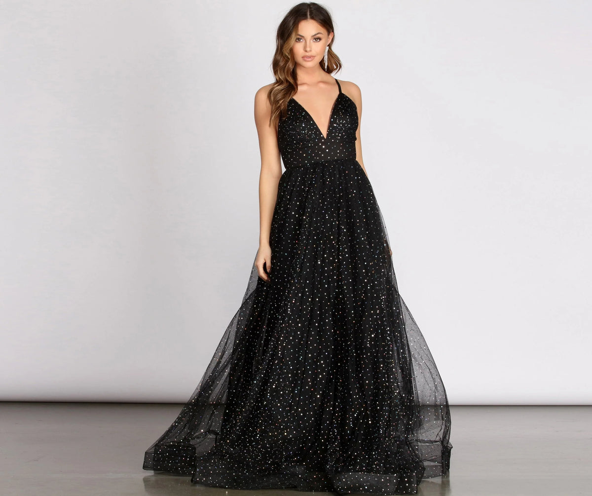 Vanessa V Stylish Neck Tulle Gown