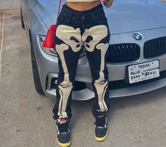 Hot Sell Quality Gitana Autumn Skeleton Print Vintage  Women'S Jeans Low Waist Pants Streetwear Denim Jeans Casual Baggy Jeans Outfits