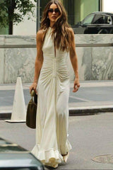 Sleeveless Round Neck Tie Pleated Swing Dress
