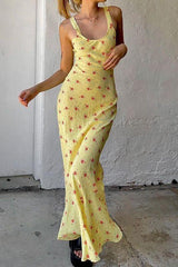 French Floral Suspender Beach Fishtail Maxi Dress