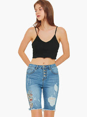 Three-Dimensional Embroidered Slim Stretch Jeans