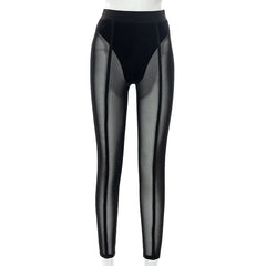 New Sexy See-Through Black High Waist Long Trousers Casual Sweatpants Women Autumn Elastic Pencil Pants Mesh Leggings