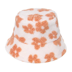 Flower Pattern Fluffy Contrast Fisherman Bucket Hat