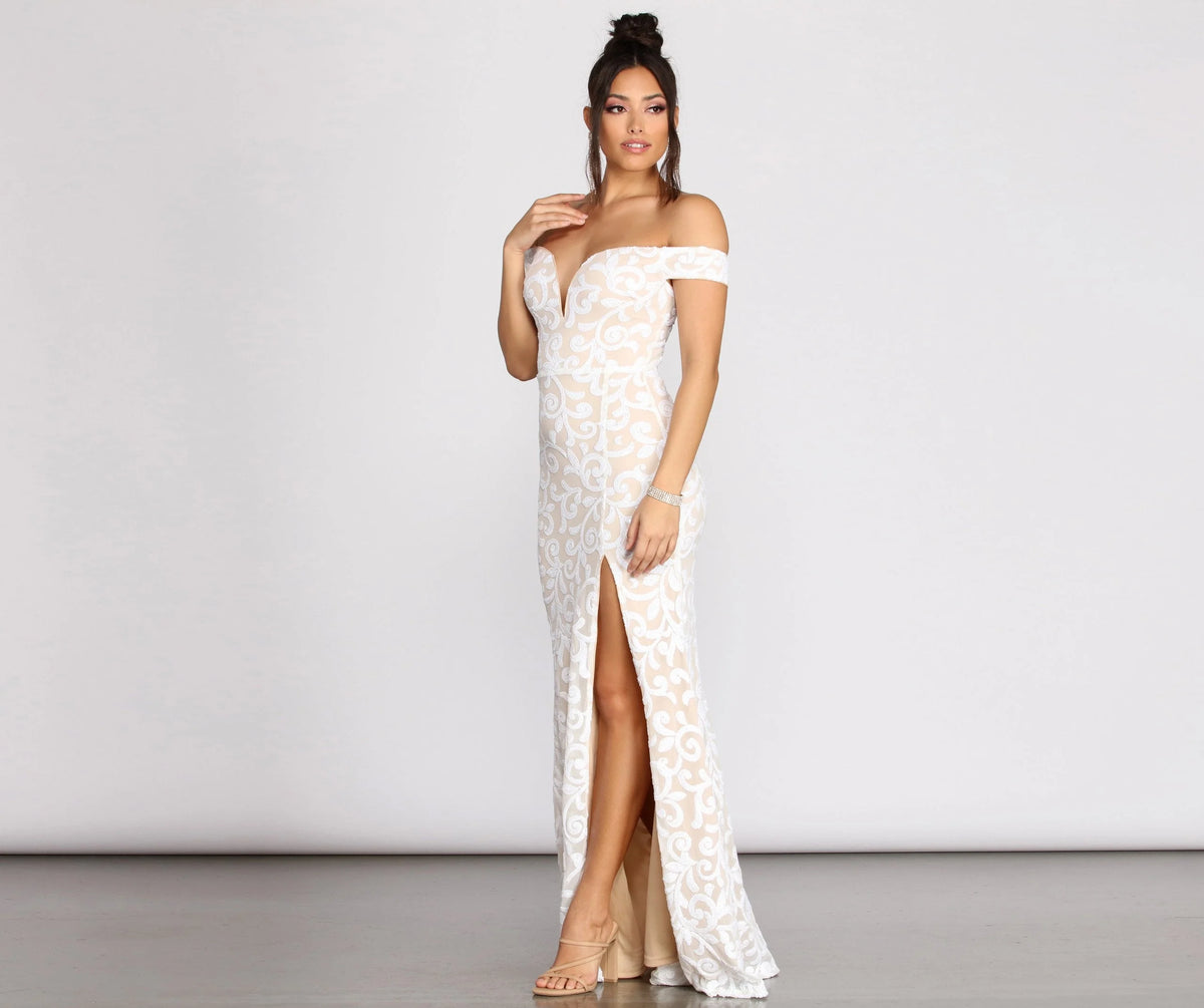 Marzia Scroll Sequin Charming Mesh Mermaid Dress