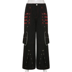Fashion Trends Gothic Chain Bandage Wide Leg Pants Women Oversize Low Rise Dark Academic Trousers Streetwear 90S Baggy Pant Punk Style