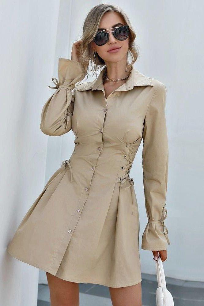 Petal Sleeves Bandage Slimming Shirt Dress