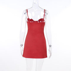 Sweetheart Neck Ruched Solid Backless Cami Mini Dress