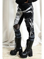Women'S Cool Ultra Gathered Pants Halloween Gothic Rocker Distressed Punk Tie Leggings Gray Black Red S M L Xl Xxl