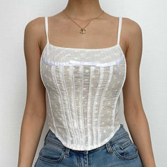 Solid Textured Bowknot Applique Zip-Up Cami Top