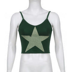 Ribbed Star Pattern Contrast V Neck Cami Top