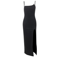 Slit Irregular Zip-Up Solid Backless Cami Midi Dress