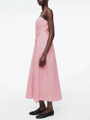 Suspender Pleated Stylish Waist Midi Dress