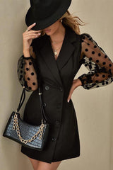 Stitching Polka-Dot Mesh Black Dress