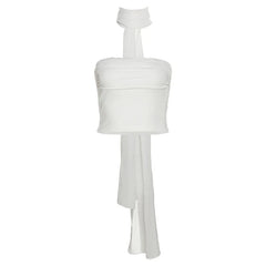 Sleeveless Solid Ruched Button Backless Scarf Tube Top