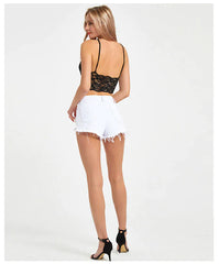 High-Breasted Tassel Denim Shorts