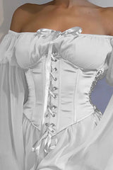 Off Shoulder Lace-Up Corset Ruched Dress