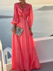 Striped Print Puff Sleeve Dress