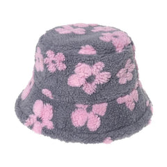 Flower Pattern Fluffy Contrast Fisherman Bucket Hat