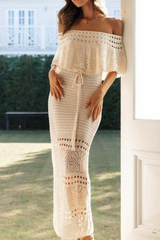 Sexy Solid Hollowed Out Off The Shoulder One Step Skirt Dresses