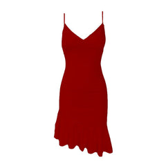 V Neck Ruffle Backless Irregular Solid Cami Dress