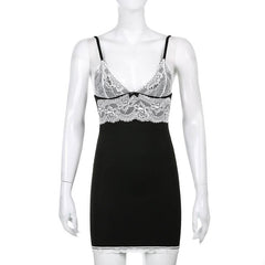 Lace Embroidery V Neck Bowknot Cami Mini Dress