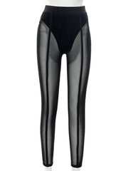 New Sexy See-Through Black High Waist Long Trousers Casual Sweatpants Women Autumn Elastic Pencil Pants Mesh Leggings