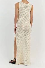 Rhombus Crochet Hollow Out Knit Tank Dress
