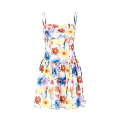 Flower Contrast Print Backless Ruched Sweetheart Neck Cami Dress - Final Sale