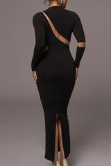 Hollow Irregular Slit Long Sleeve Dress