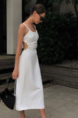 Cut-Out Backless Strappy White Dress