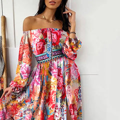 Retro Long-Sleeved Floral Dress