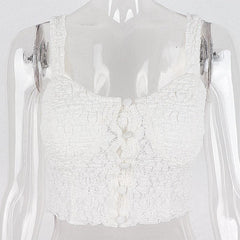 Solid Button Round Neck Smocked Textured Cami Top
