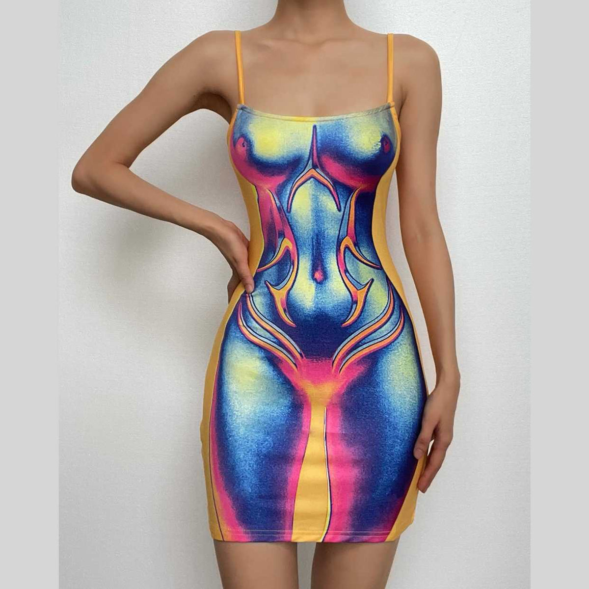 Contrast Body Print Backless Cami Mini Dress
