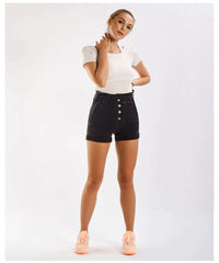 Black Wide-Legged Denim Shorts