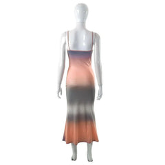 Sleeveless Contrast Gradient Backless Cami Midi Dress