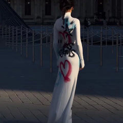 Graffiti Long Sleeve Cover Up Hip Tight Maxi Dress
