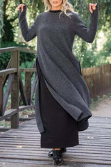 Loose Plus Size Knit Lace Fleece Midi Dress