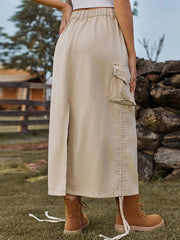 Drawstring Denim Skirt With Pockets