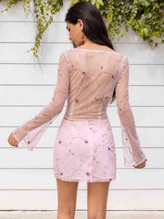 Sweetheart Neck Tie Front Top And Skirt Set