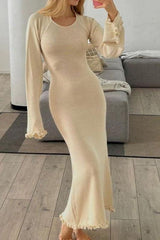 Fungus Edge Backless Knitted Long Dress