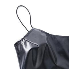 Pu Leather Solid Square Neck Spaghetti Strap Backless Cami Dress