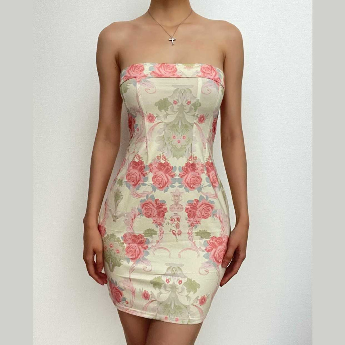Contrast Flower Print Backless Tube Dress