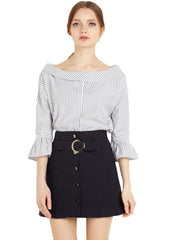 Sleeve Sweet Slash Neck Blouses Shirts