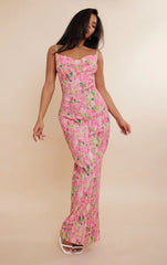 Juliet Print Pleated Bodycon Maxi Dress