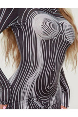 Printed Long-Sleeved Fit Dress