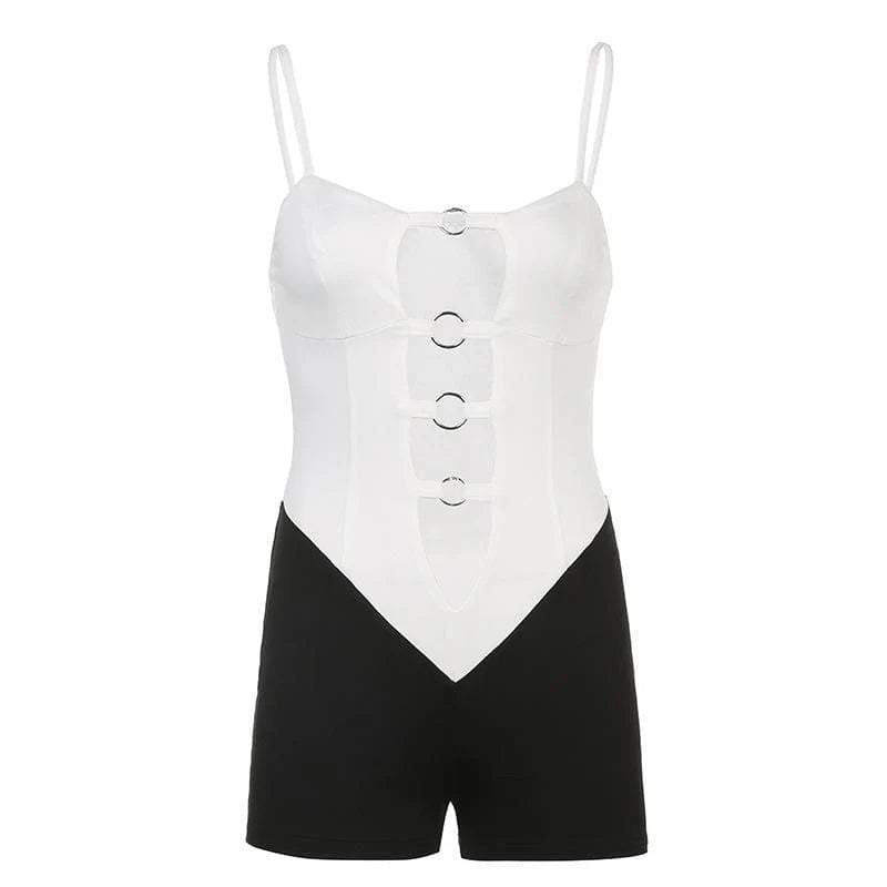 Hollow Out O Ring Contrast Backless Cami Romper - Final Sale