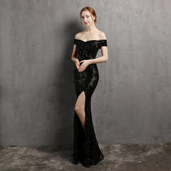 Clara Glitter Off The Graceful Shoulder Split Dress For Prom