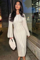 Round Neck Hollow Knit Sweater Dress