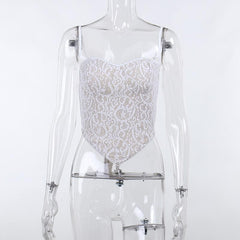 Lace Contrast Sweetheart Neck Self Tie Backless Cami Top